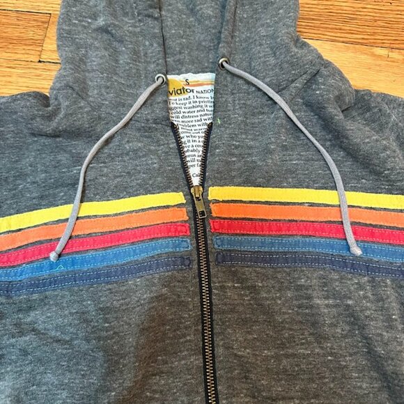 Aviator Nation Gray Hoodie with Rainbow Stripes - Picture 2 of 4